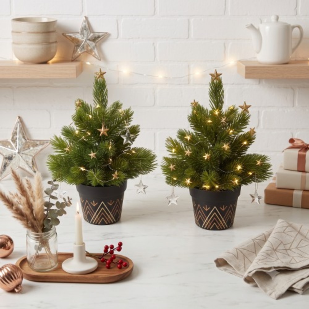 KEA VINTERFINT Small Artificial Christmas Trees 9.75" Green Potted Decor 2 Set